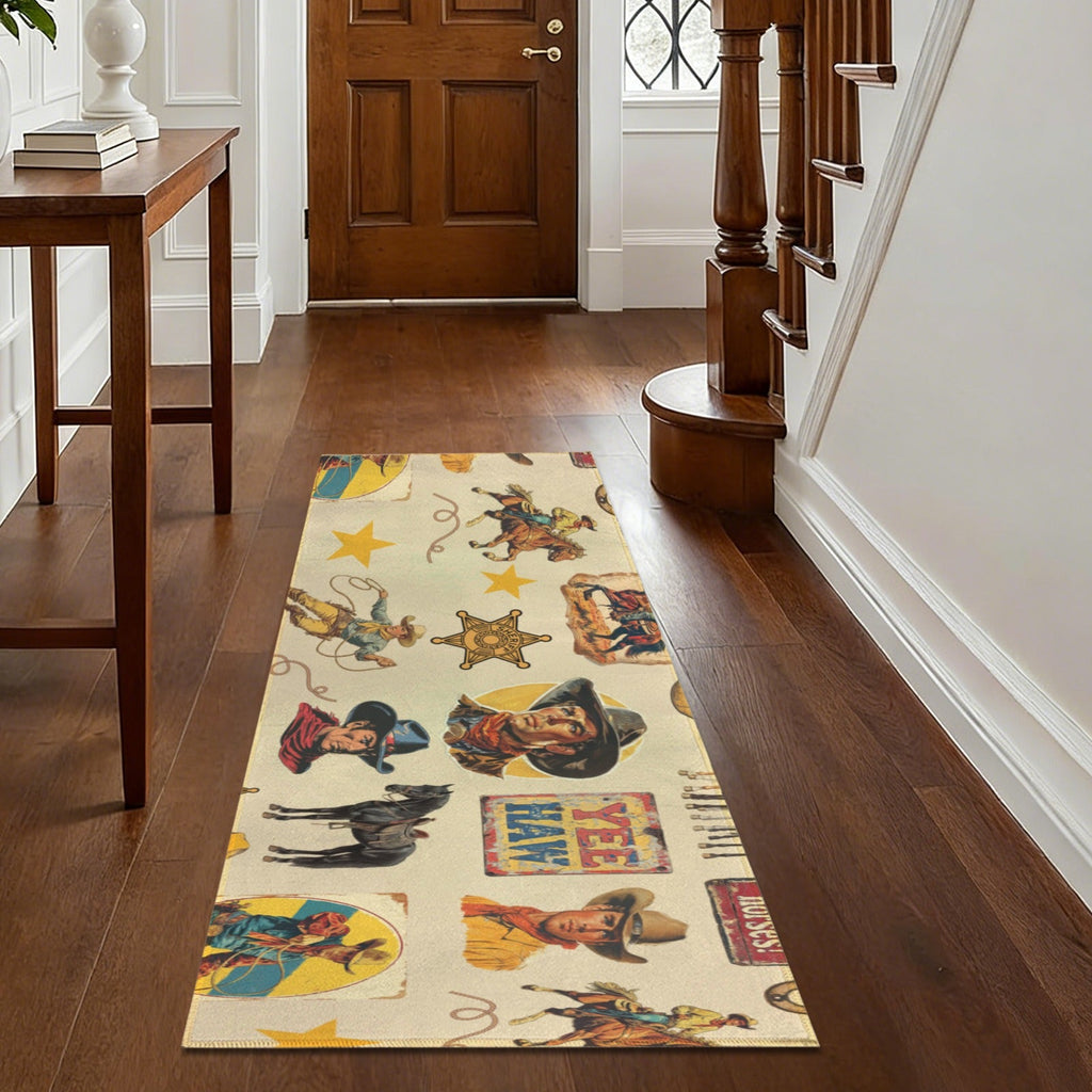 Vintage Cowboy Collage Floor Rug Runner Indoor 60" x 22"