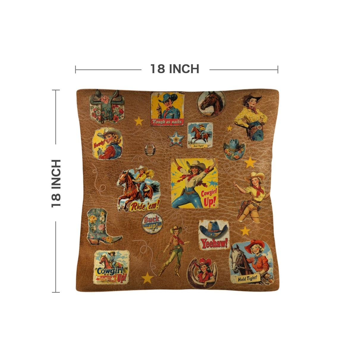 Baha Ranch Vintage Cowgirl Collage Square Pillow