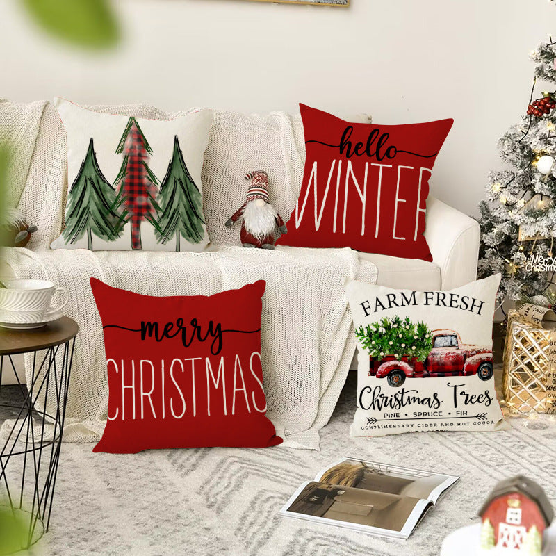 Christmas tree print pillow cover linen pillowcase