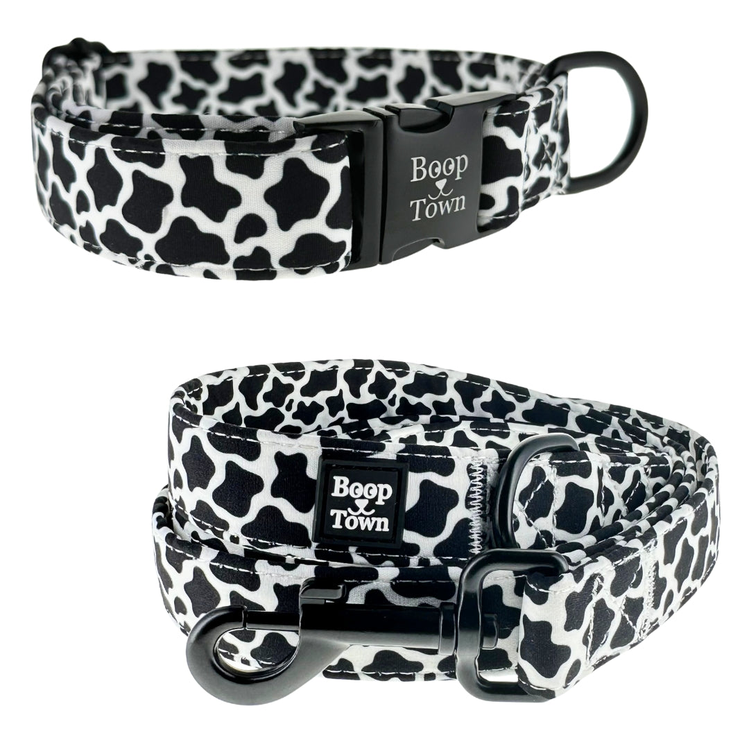 Boop Town Matching Dog Collar and Leash Set - Soft Cotton & Heavy Duty Nylon Core - Quick Release Metal Buckle - Aesthetic Adjustable Pet Accessories - Reduces Hair Matting - XS Small Medium Large XL Dogs