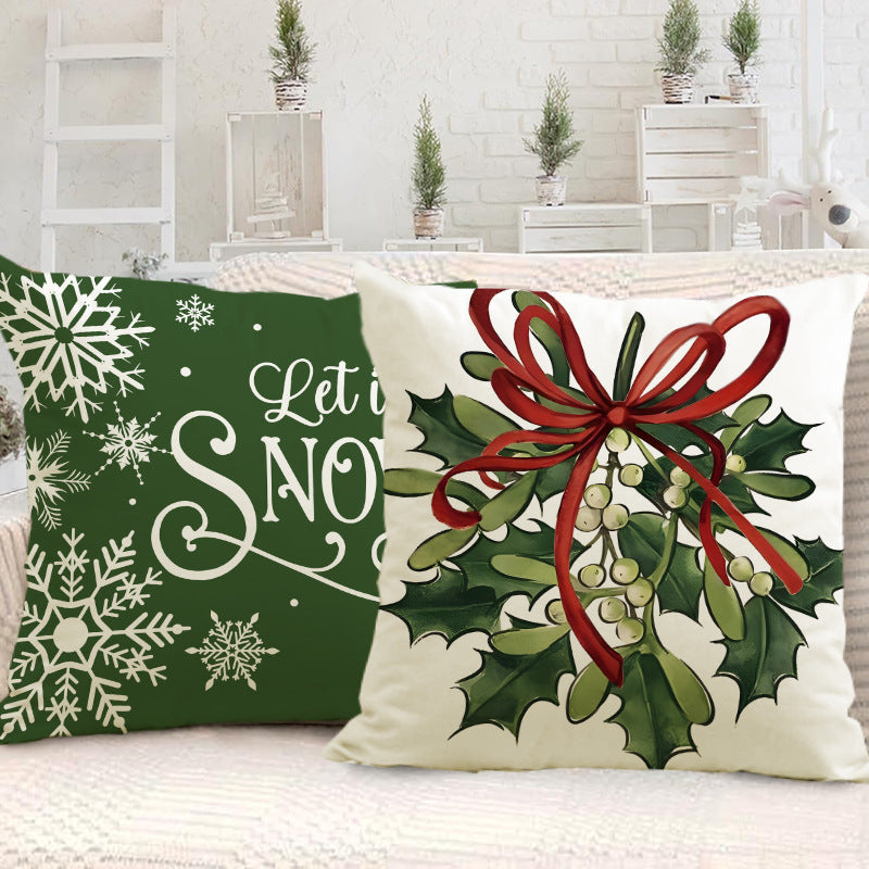 Green Christmas Pillow Cover Linen Printed Pillow Cover