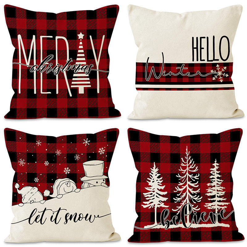 Christmas Pillowcase Linen Red Black Checkered