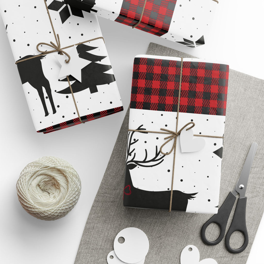 Plaid Tidings! Deer & Buffalo Check Christmas Wrapping Paper