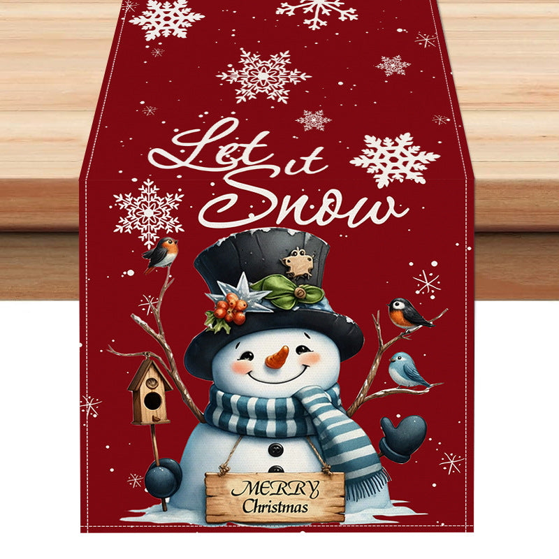 Christmas snowman linen tablerunner