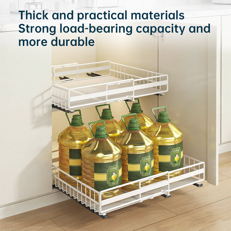 No Drill Pull Out Spice Rack - Adjustable Slide Out Shelf for Kitchen Cabinets (2 Pack)