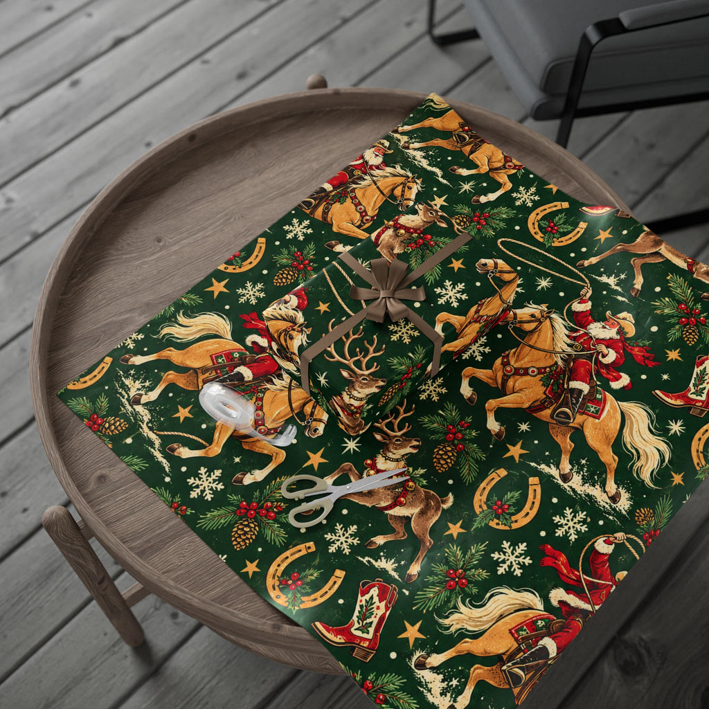 Santa’s Reindeer Roundup Western Christmas Wrapping Paper
