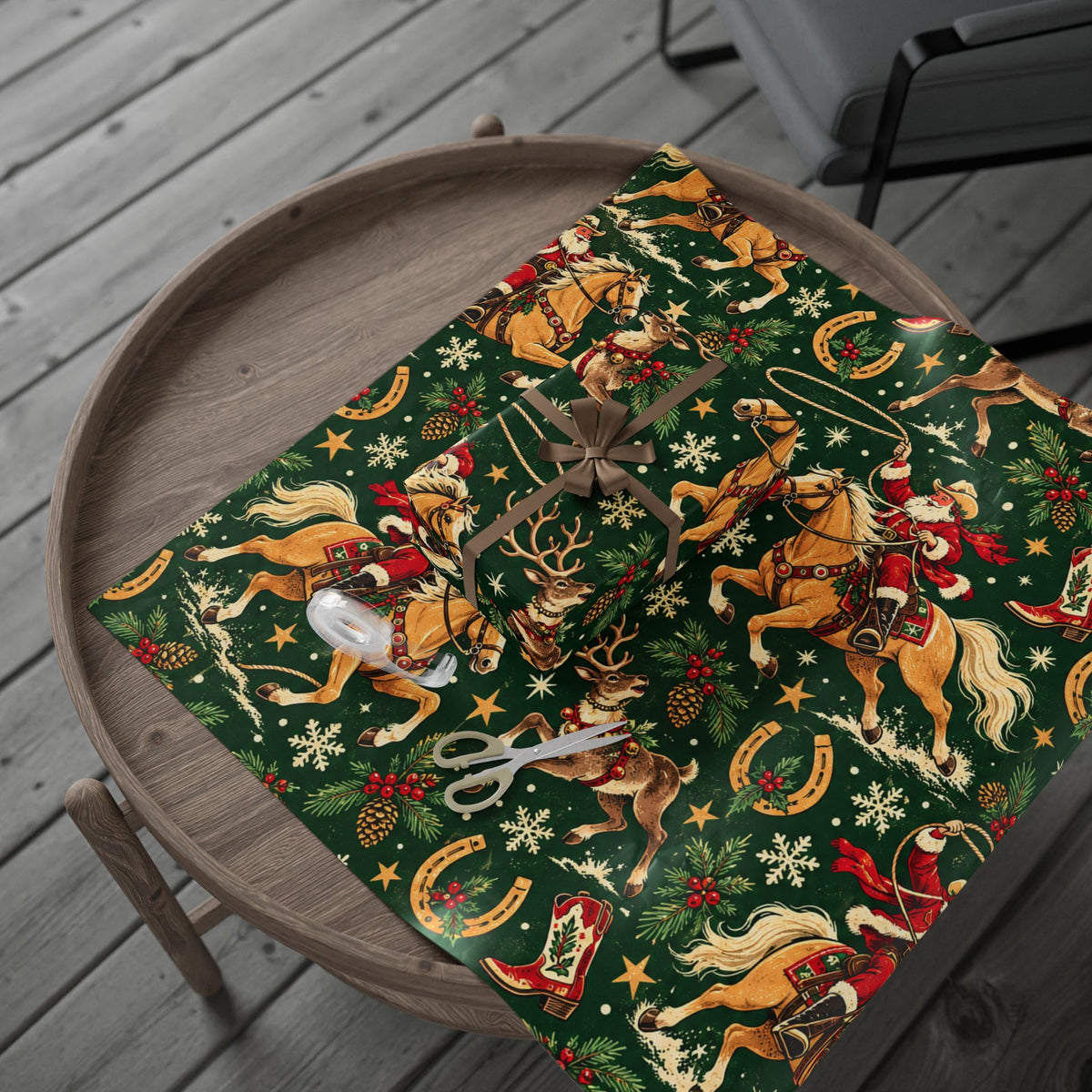 Santa’s Reindeer Roundup Western Christmas Wrapping Paper