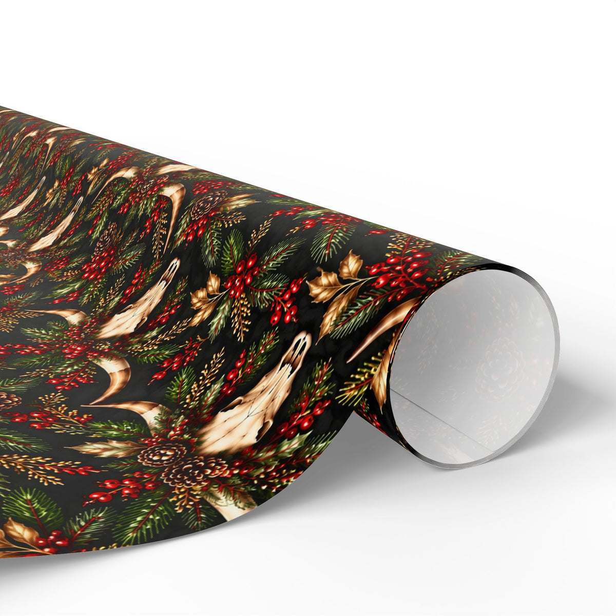 Longhorn & Holly Western Christmas Wrapping Paper