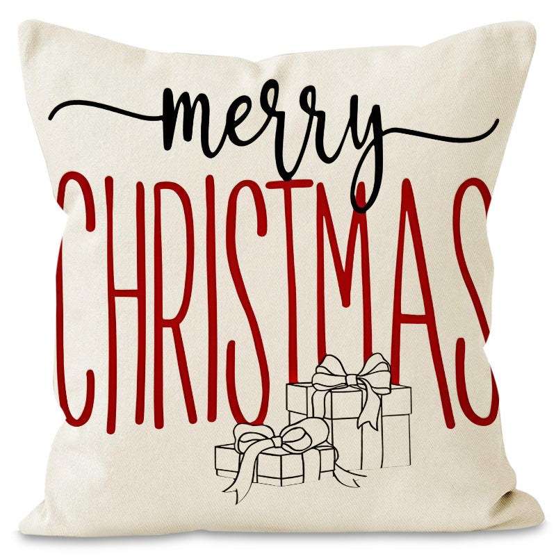 Christmas hat pillowcase linen Christmas tree letter print pillowcase