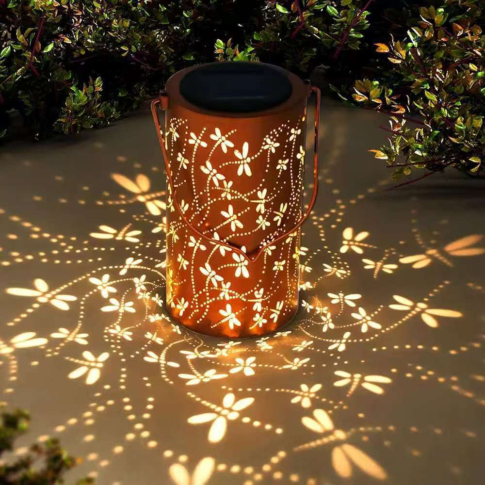 Solar Powered Sunflower Lantern Outdoor Waterproof Iron Art Hollow Garden Decor Hanging Light Factory