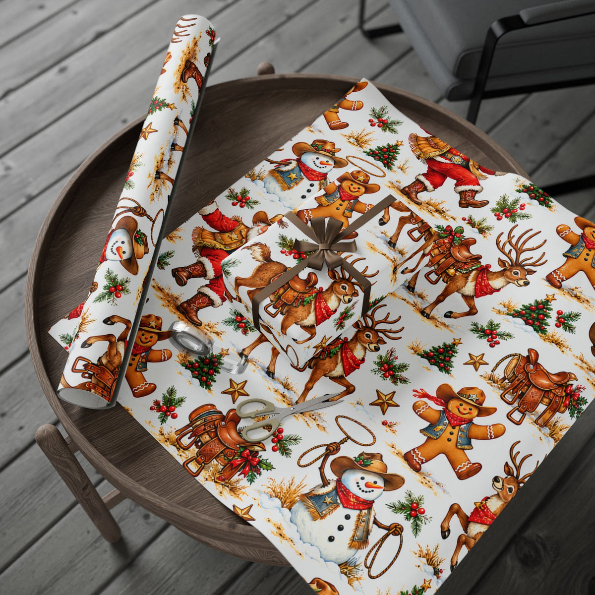 Cowboy Santa & Gingerbread Gang Christmas Wrapping Paper