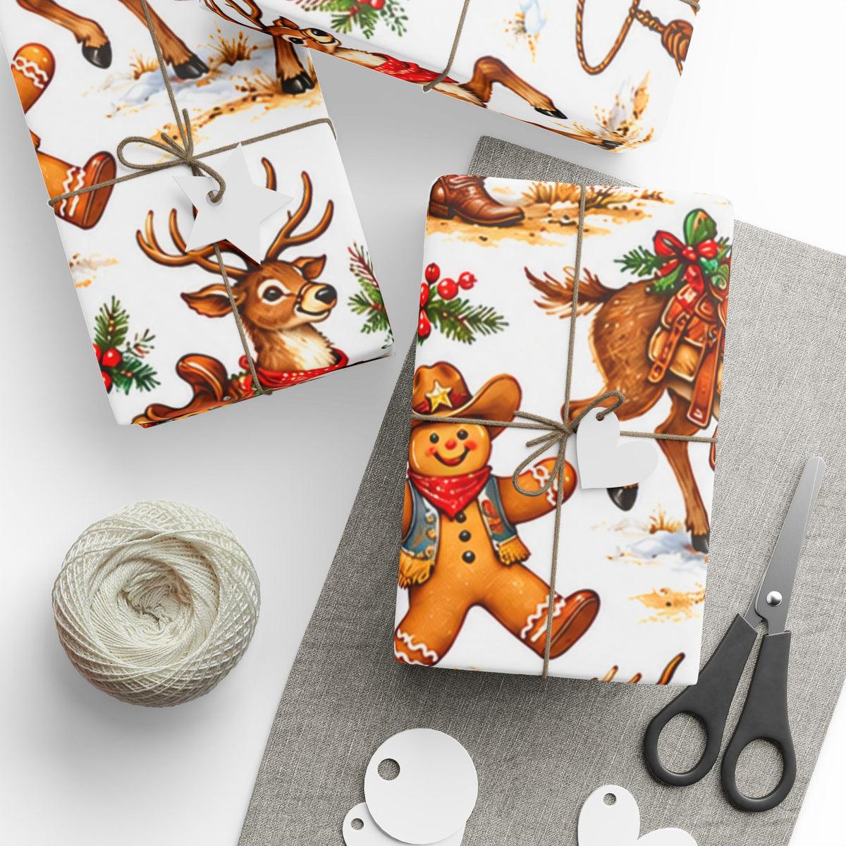 Cowboy Santa & Gingerbread Gang Christmas Wrapping Paper