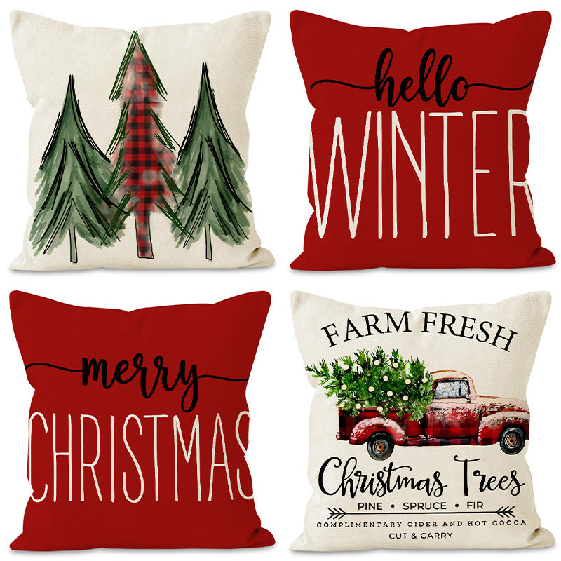 Christmas tree print pillow cover linen pillowcase