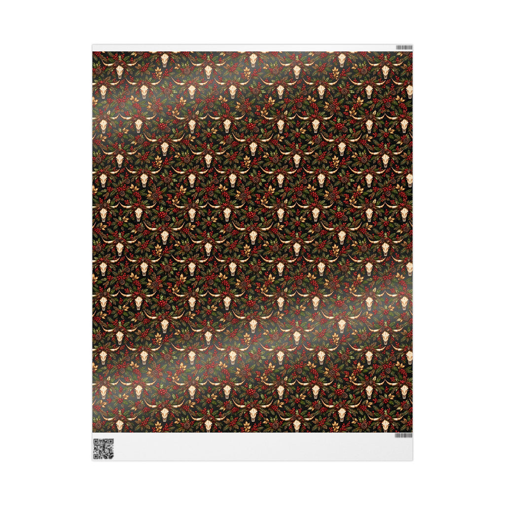 Longhorn & Holly Western Christmas Wrapping Paper