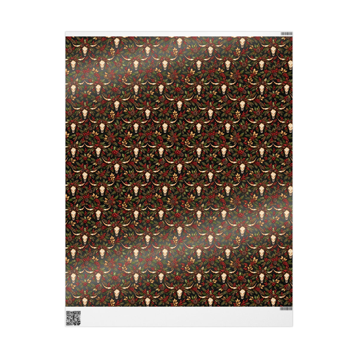 Longhorn & Holly Western Christmas Wrapping Paper