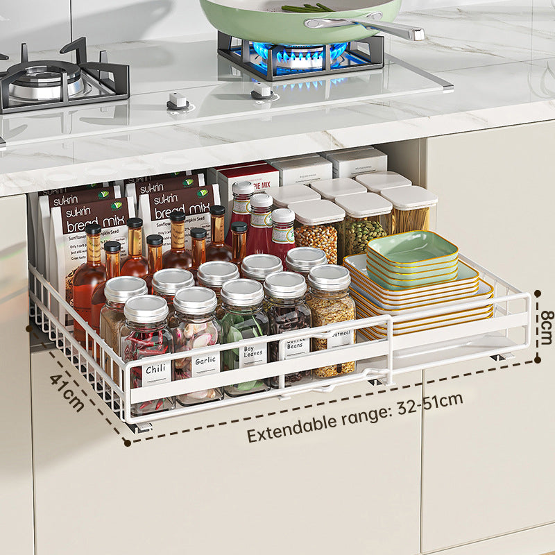 No Drill Pull Out Spice Rack - Adjustable Slide Out Shelf for Kitchen Cabinets (2 Pack)
