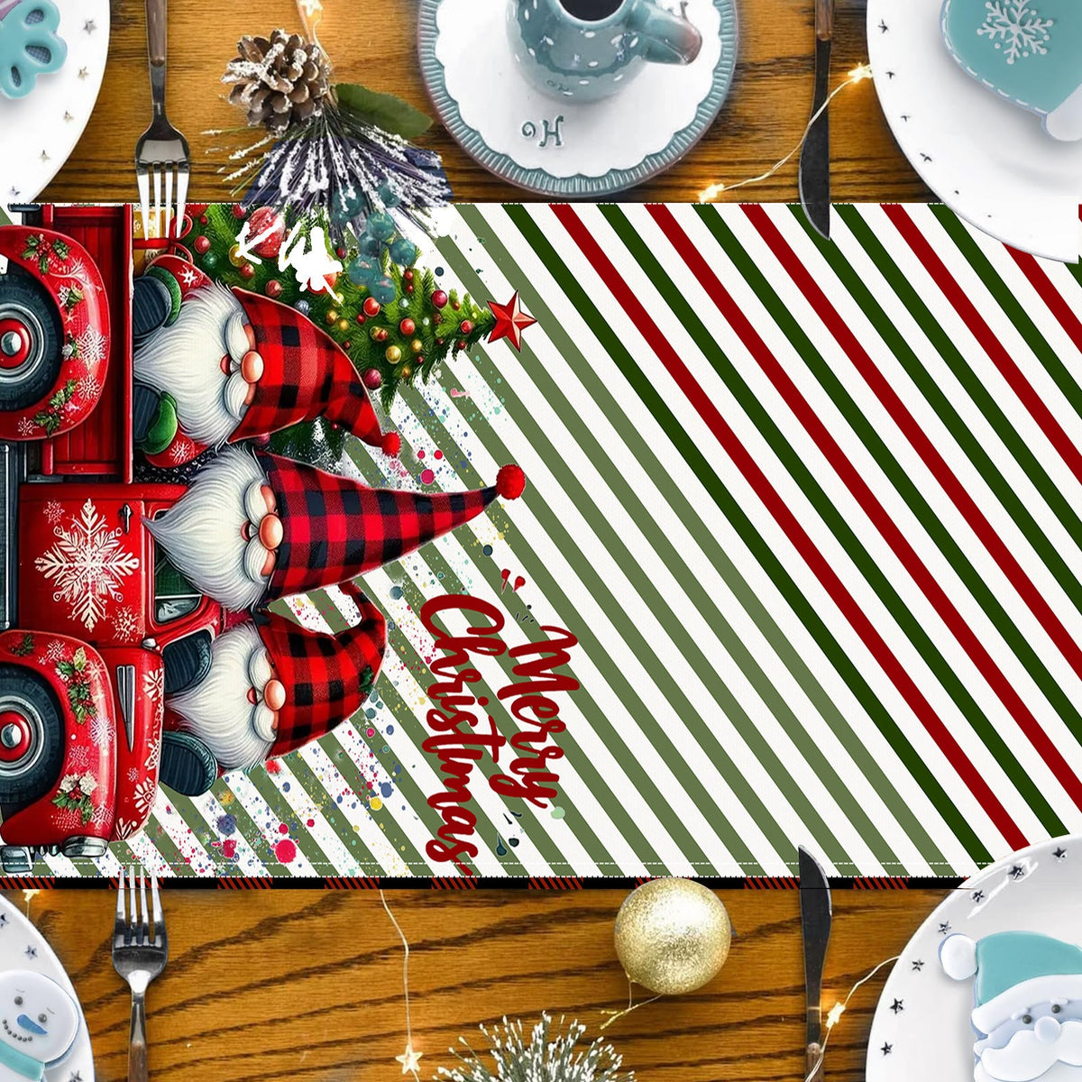 Christmas Gnomes Printed Table Runner
