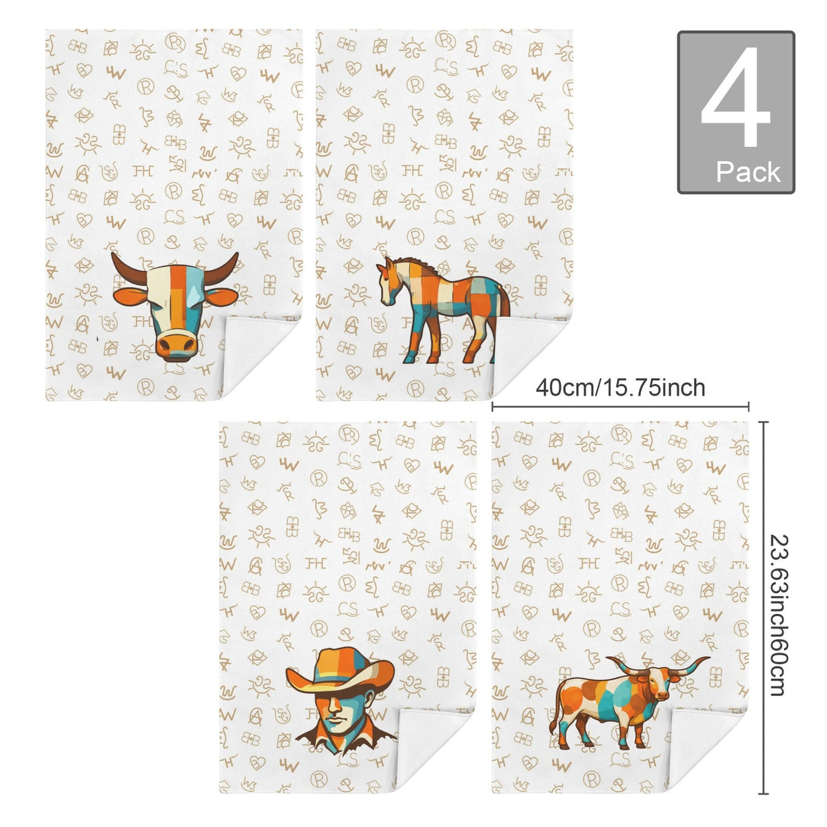 Baha Ranch Set of 4 Minimalistic Cowboy Western Cattle Brands