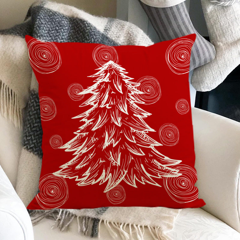 Christmas hat pillowcase linen Christmas tree letter print pillowcase