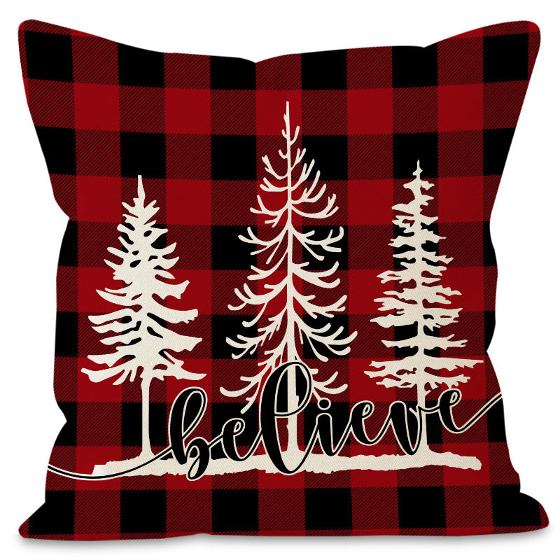 Christmas Pillowcase Linen Red Black Checkered