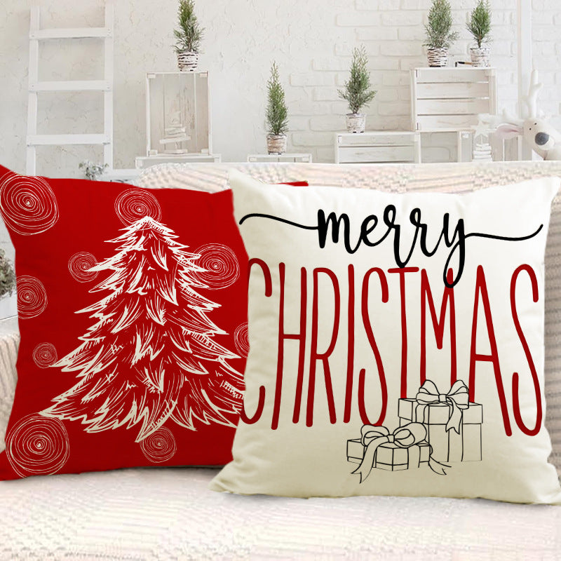 Christmas hat pillowcase linen Christmas tree letter print pillowcase