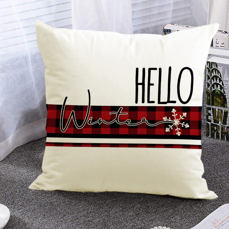 Christmas Pillowcase Linen Red Black Checkered