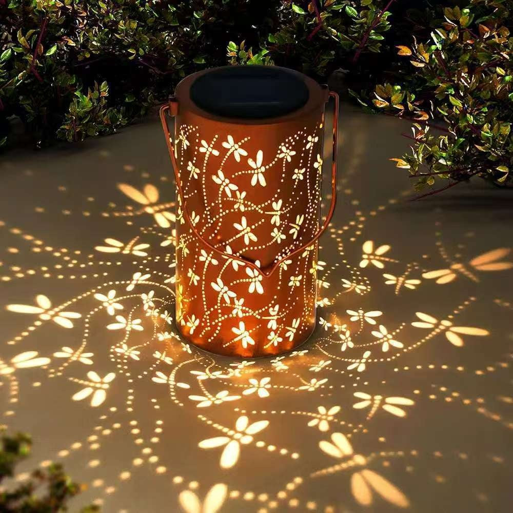 Solar Powered Sunflower Lantern Outdoor Waterproof Iron Art Hollow Garden Decor Hanging Light Factory