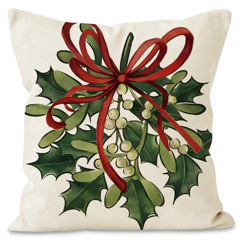 Green Christmas Pillow Cover Linen Printed Pillow Cover