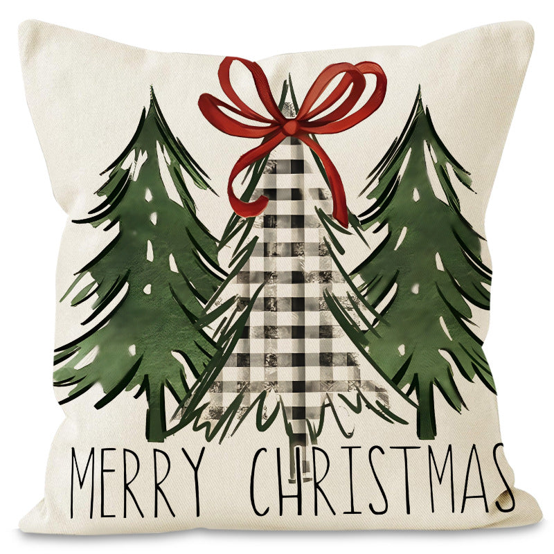 Green Christmas Pillow Cover Linen Printed Pillow Cover
