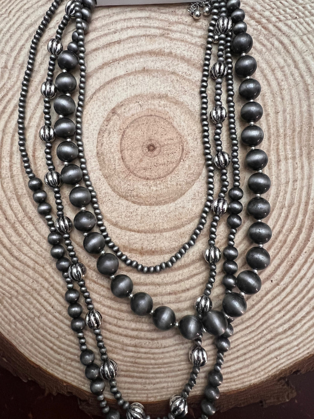 Faux Sterling Pearl Layered Necklace Set — 4-Piece Burnished Silver Western Layering Set (16" / 18" / 20" / 22")