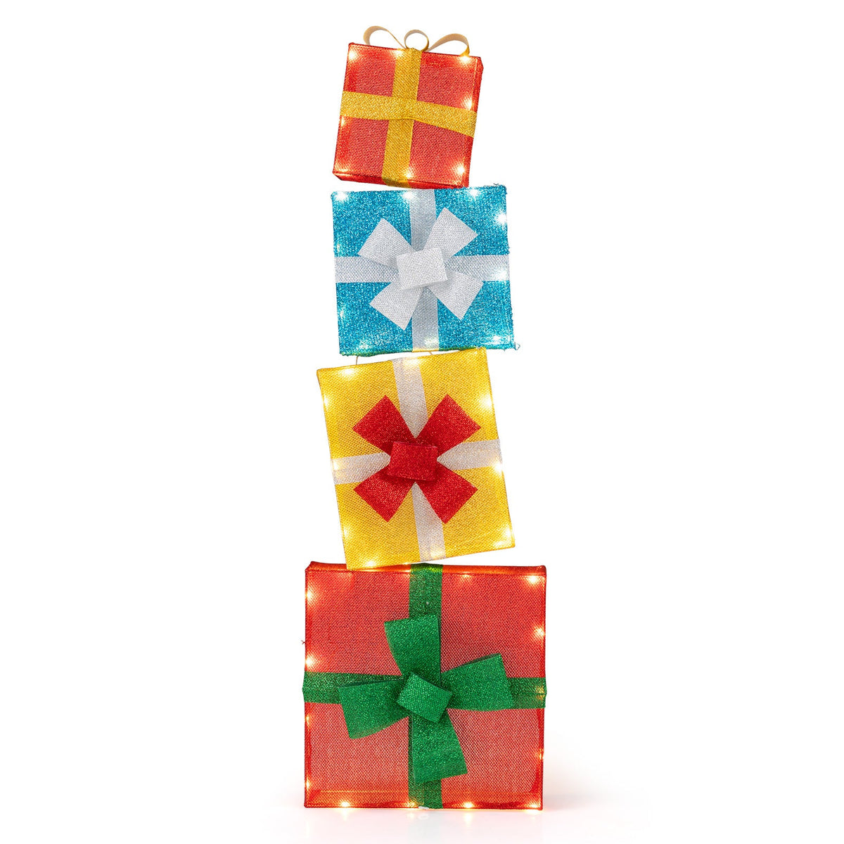 Lighted Gift Boxes Christmas Decoration 2D Set of 4 Pre-Lit Stacked