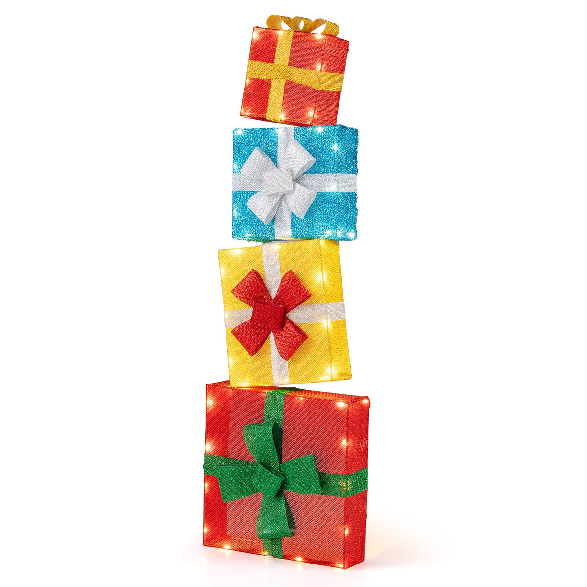 Lighted Gift Boxes Christmas Decoration 2D Set of 4 Pre-Lit Stacked