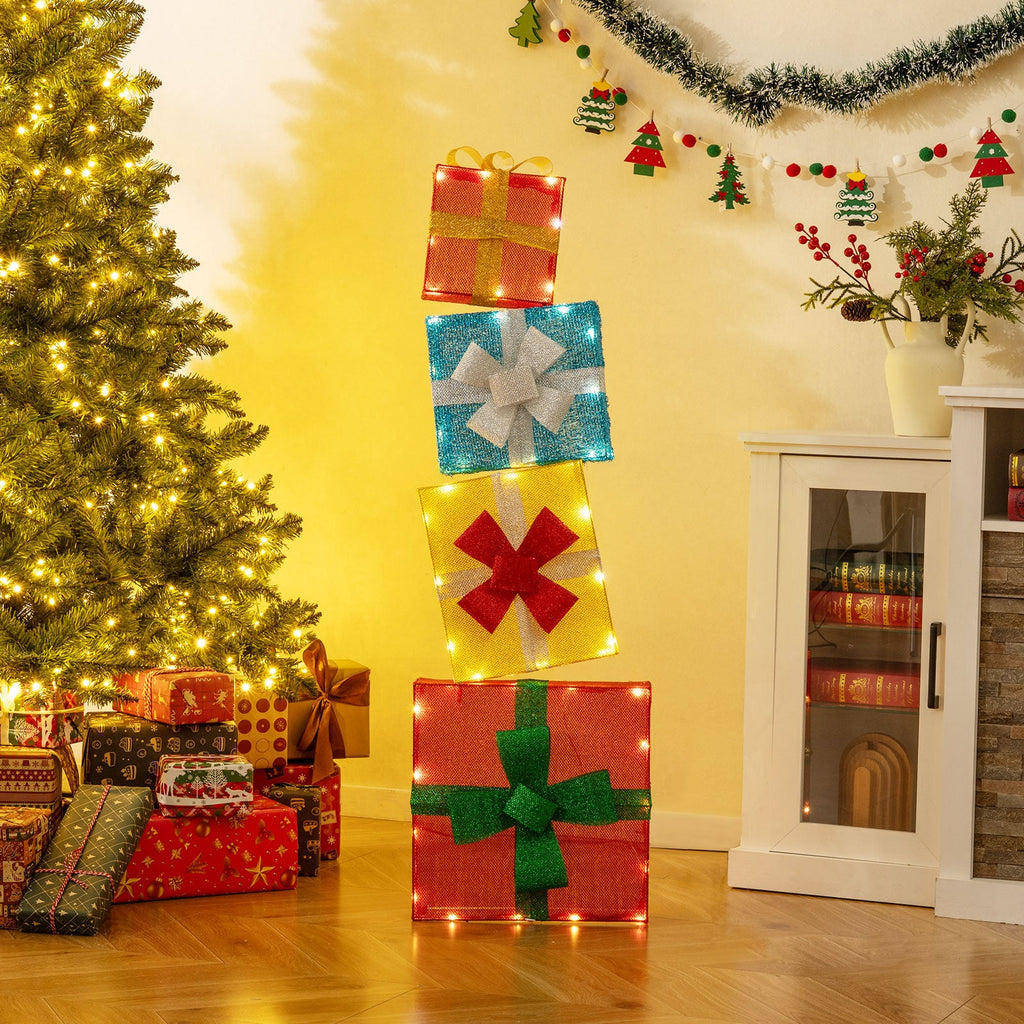 Lighted Gift Boxes Christmas Decoration 2D Set of 4 Pre-Lit Stacked