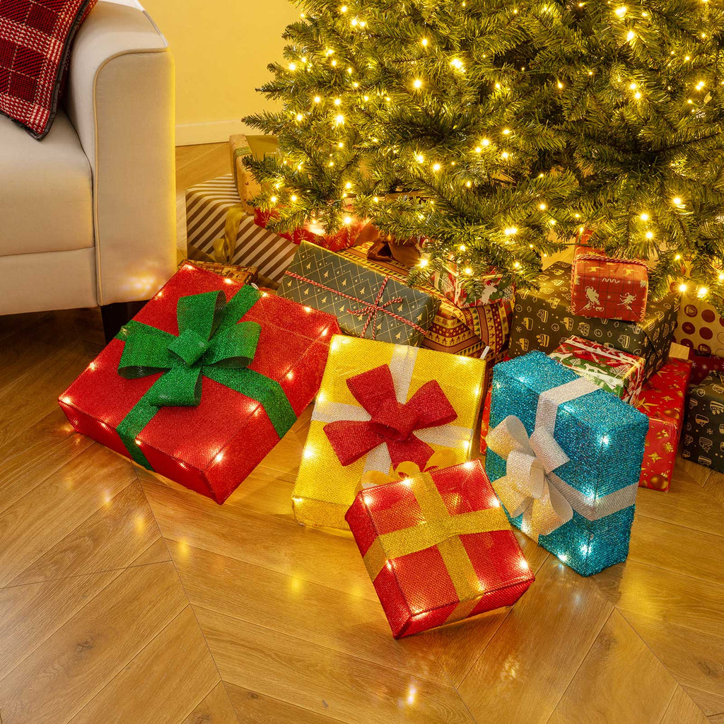 Lighted Gift Boxes Christmas Decoration 2D Set of 4 Pre-Lit Stacked