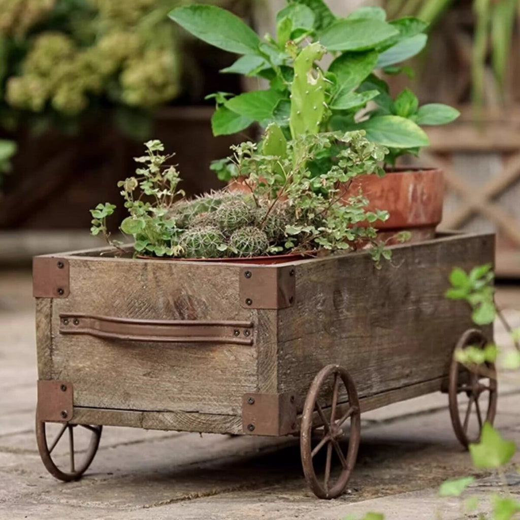 Wooden Wagon Planter Garden Flower Box (Shipping fees may apply)-0