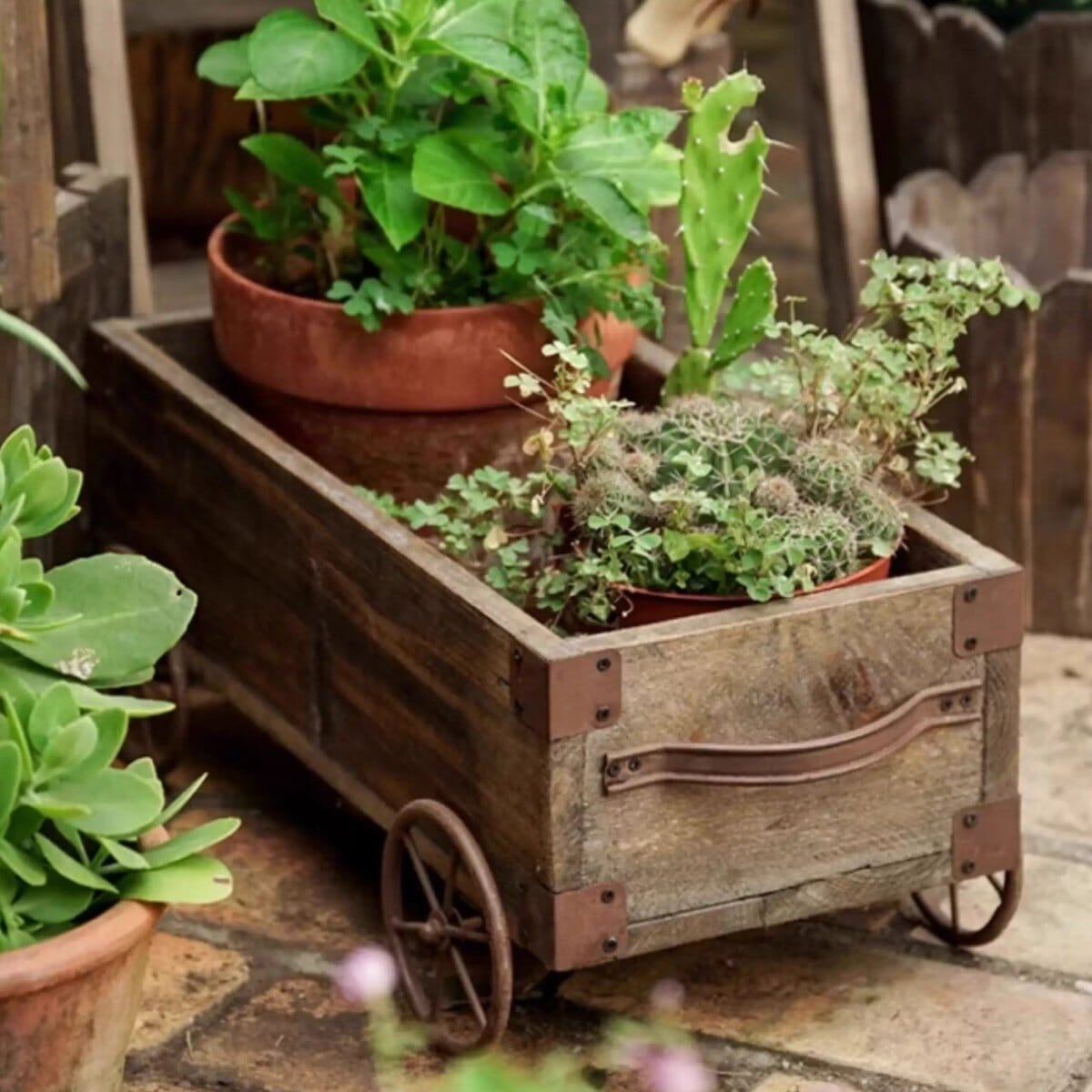 Wooden Wagon Planter Garden Flower Box (Shipping fees may apply)-3