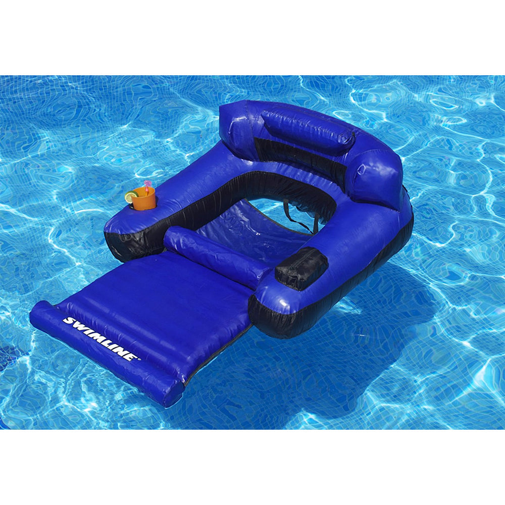 Fabric Covered Floating Pool Lounger | Blue/Black
