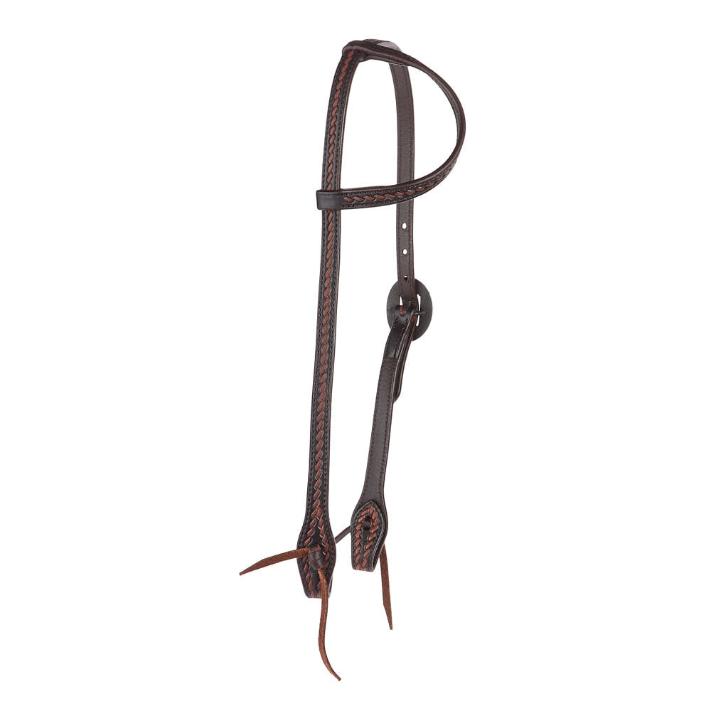 Heavy Oiled Rope Tooling Floral Single Ear Headstall
