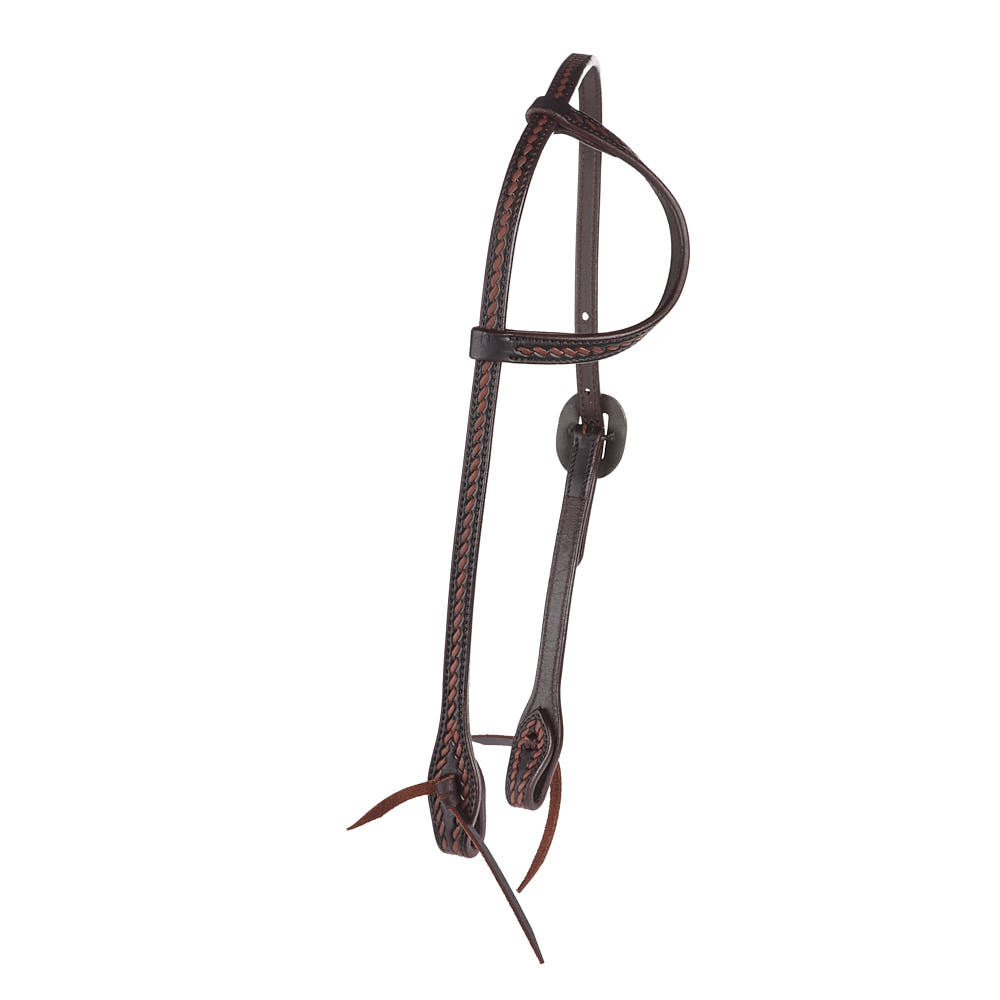 Heavy Oiled Rope Tooling Floral Double Buckle Single Ear Headstall