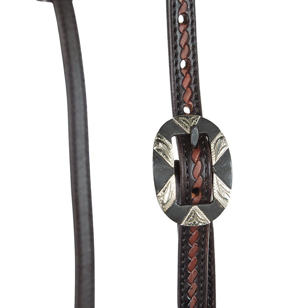 Heavy Oiled Rope Tooling Oval Silver Single Ear Headstall