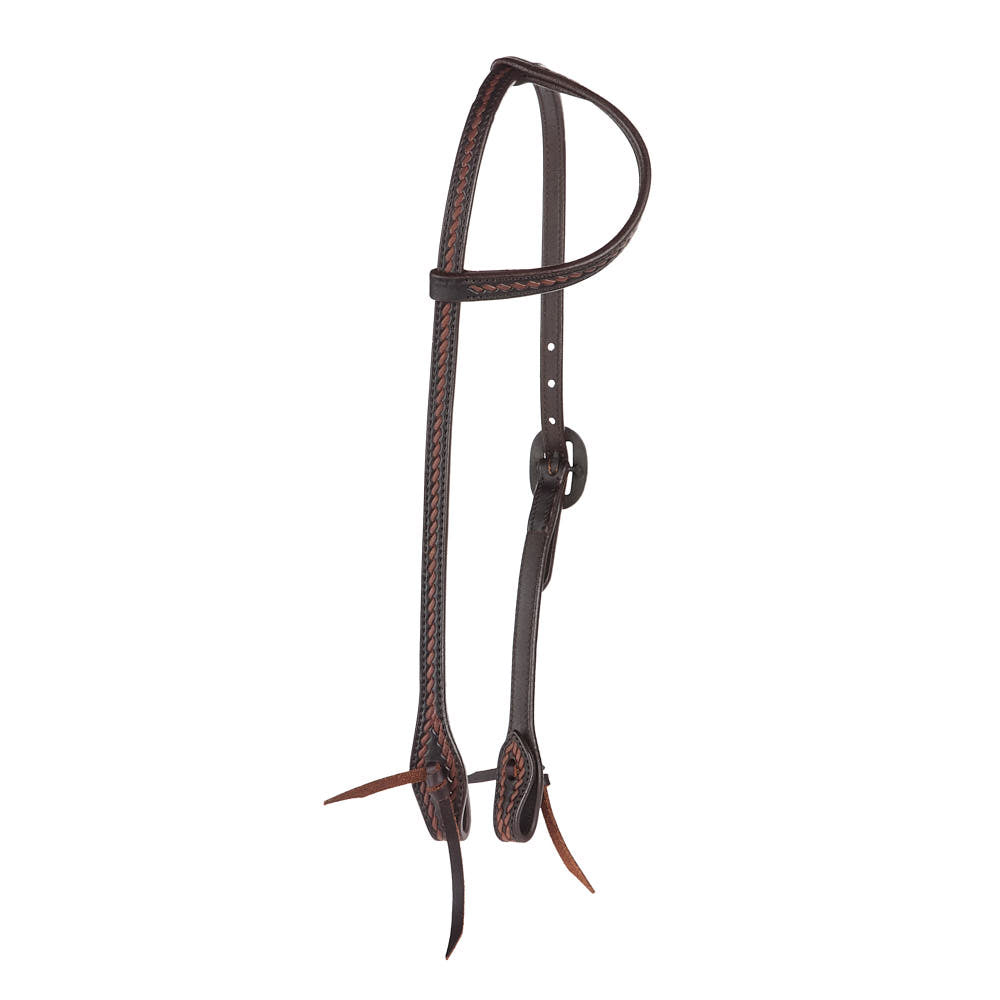 Heavy Oiled Rope Tooling Oval Silver Single Ear Headstall