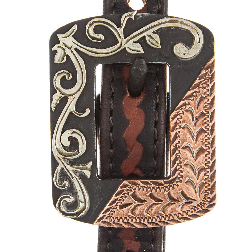 Heavy Oiled Rope Tooling Silver Scroll Single Ear Headstall