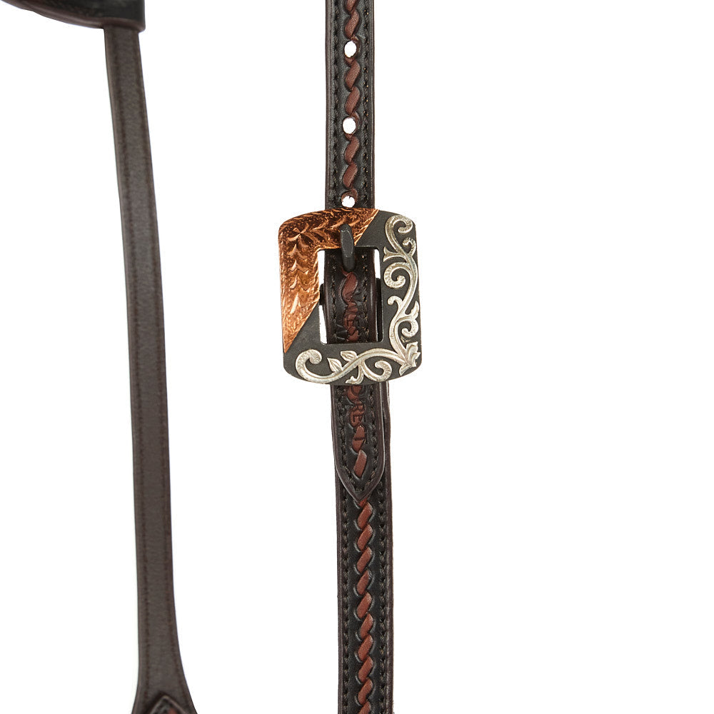 Heavy Oiled Rope Tooling Silver Scroll Single Ear Headstall