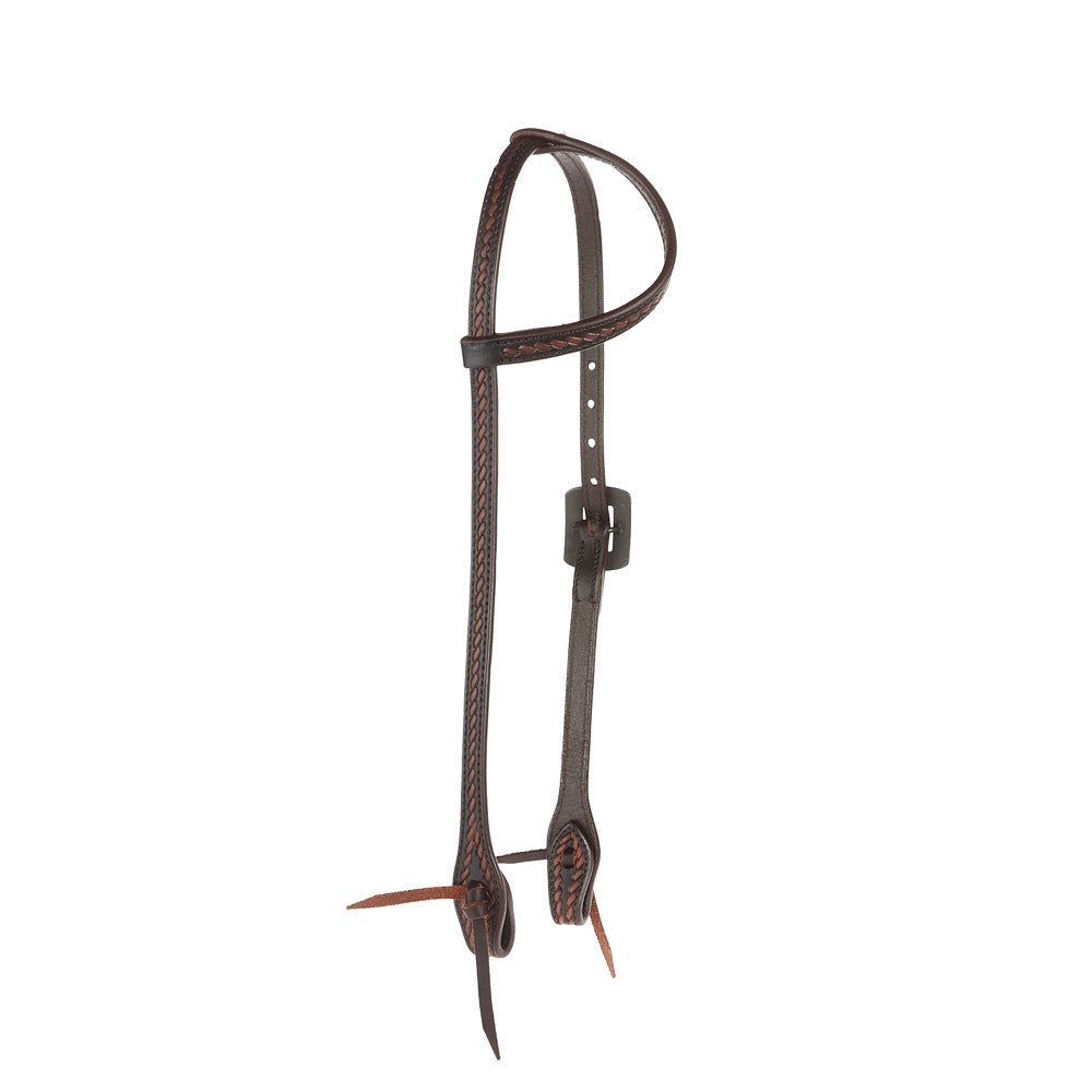 Heavy Oiled Rope Tooling Silver Scroll Single Ear Headstall