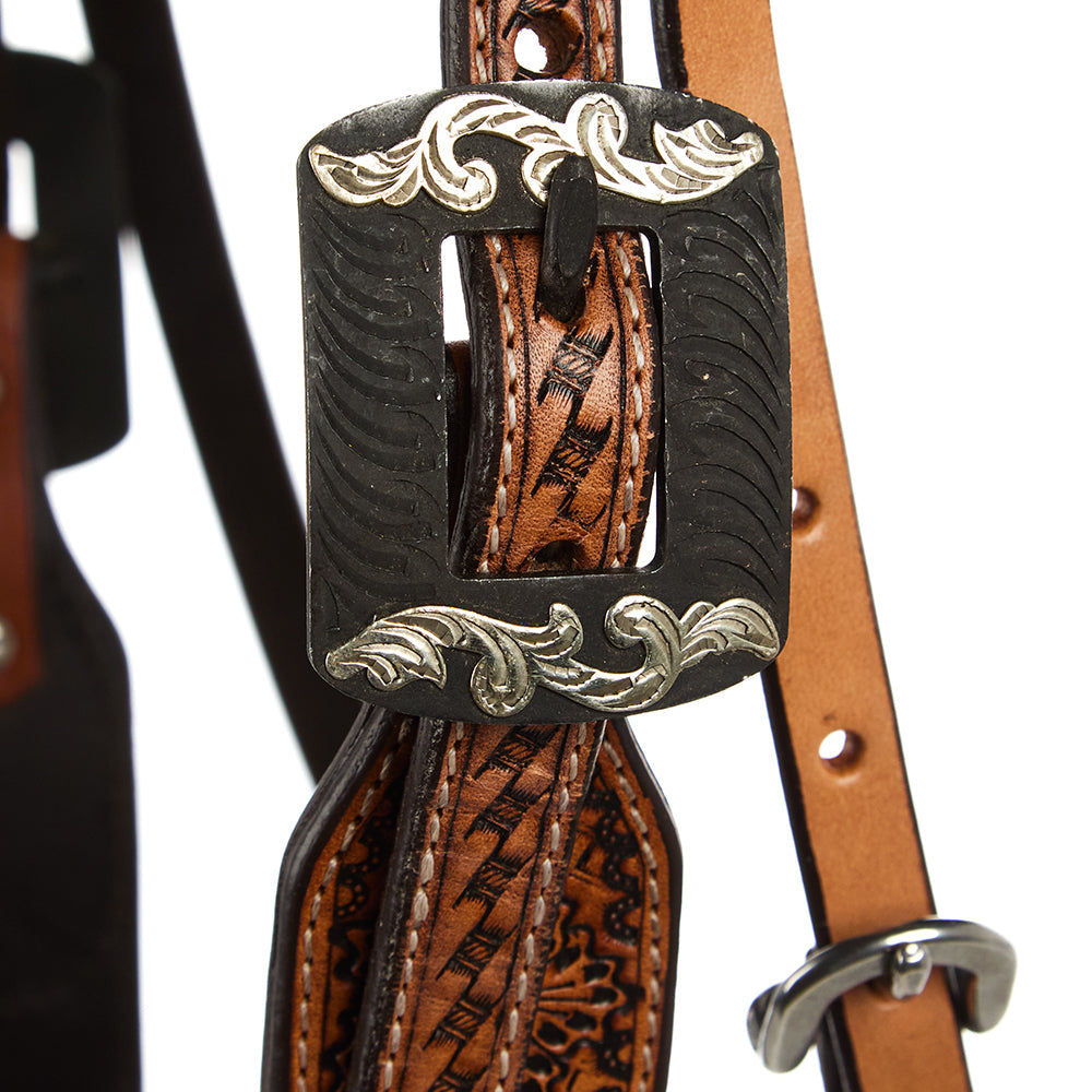 Turquoise And Rust Embossed Beadwork Browband Headstall