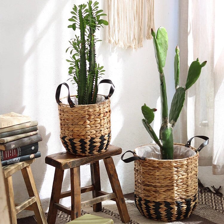 Two-Tone Basket Planter with Leather Handles (Shipping fees may apply)-3