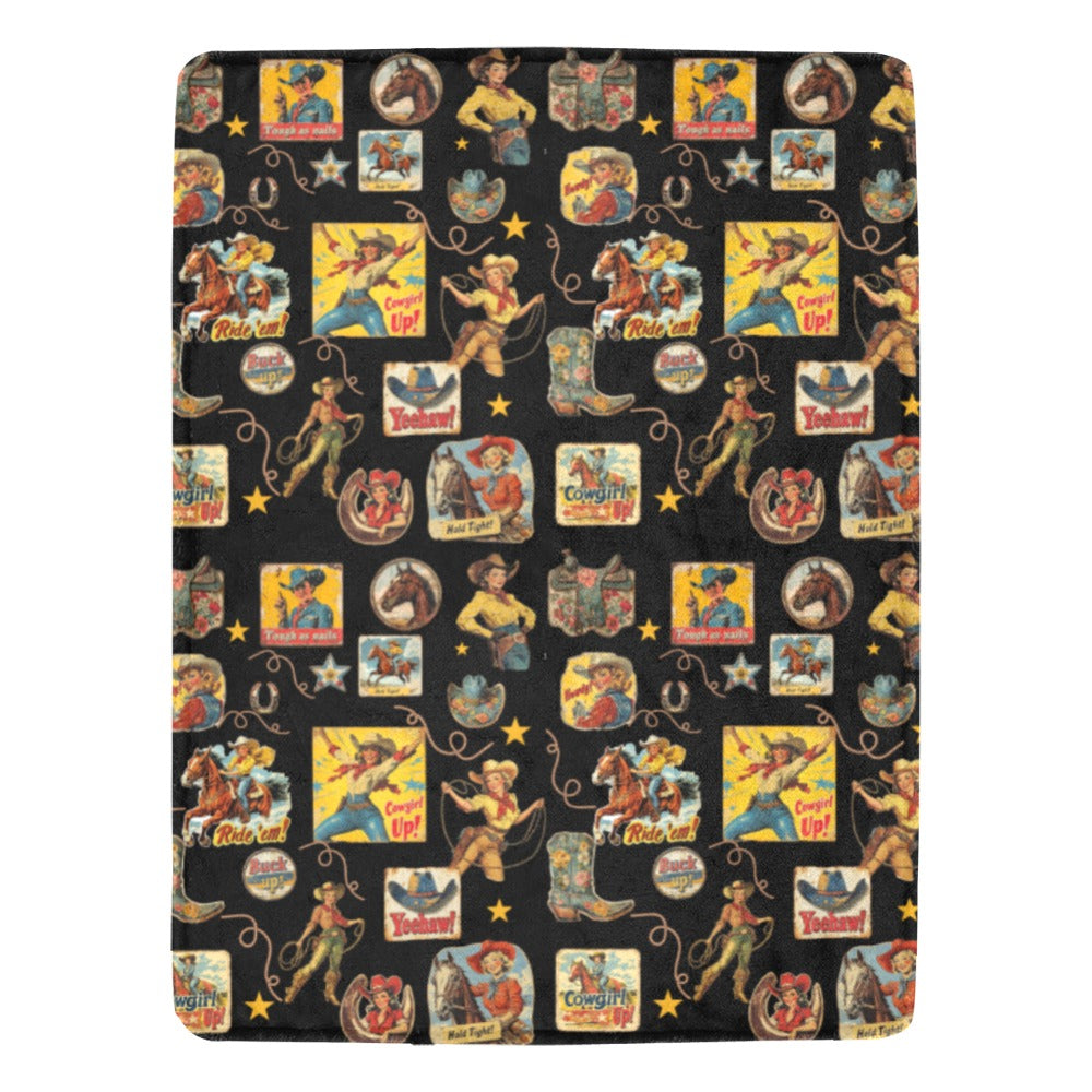 Baha Ranch Vintage Cowgirl Collage Micro Fleece Throw Blanket 60" x 80"