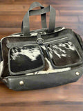 Western Hair-on-Hide Crossbody Diaper Bag — Black & White Cowhide (18" with Adjustable Strap)