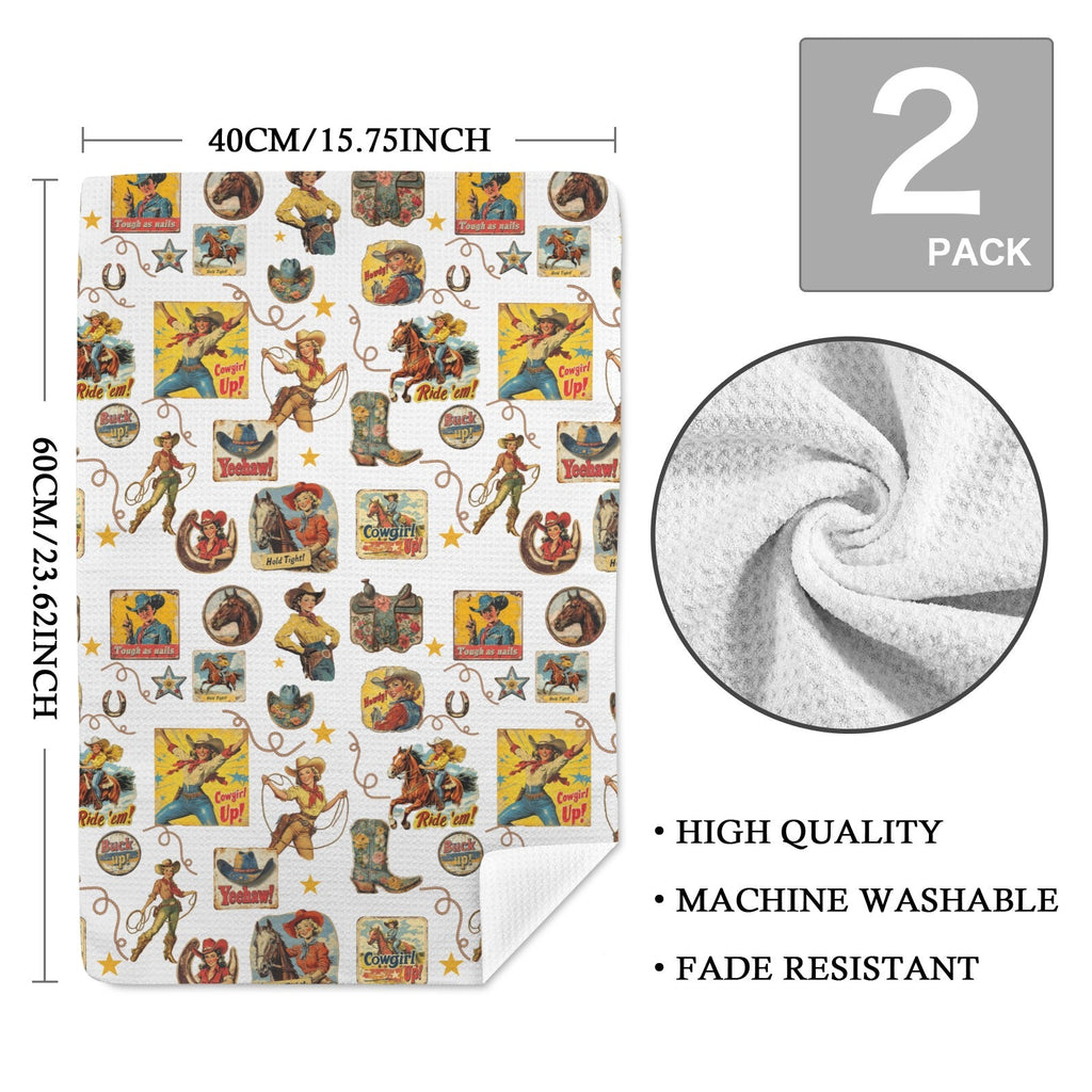 Baha Ranch Vintage Cowgirl Collage Dish Towels Set of 2