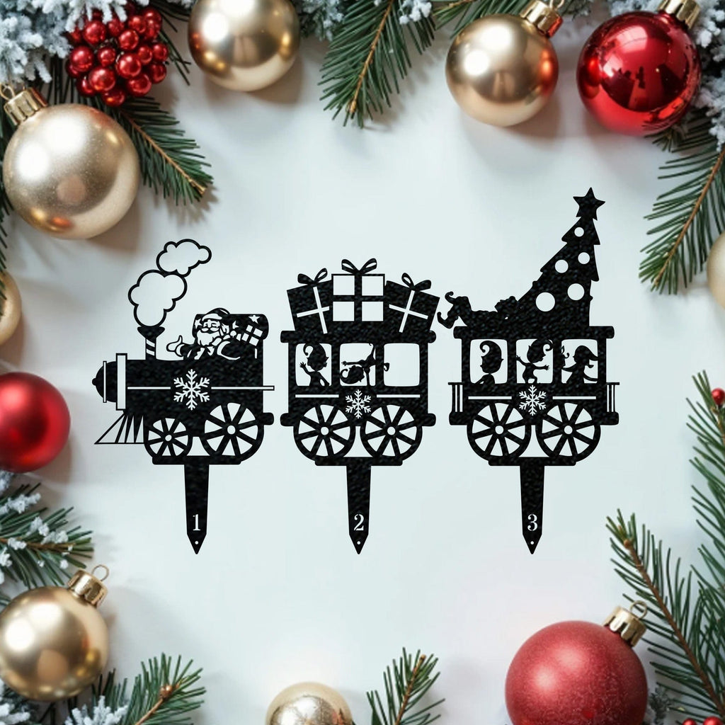 Christmas Train Yard Stakes - Set of 3